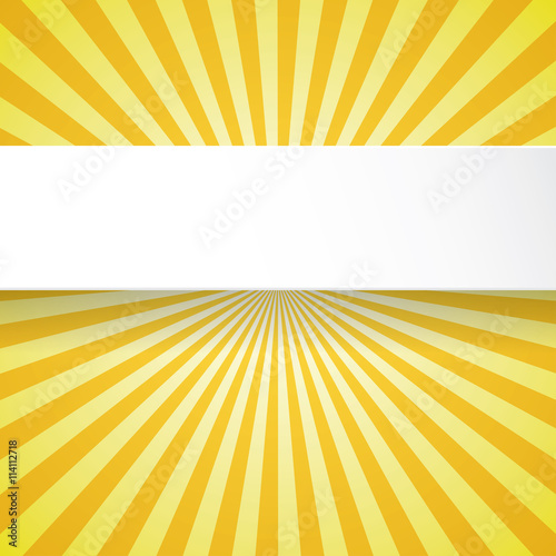 White Banner on Orange Background with Sunburst, Prize Concept, Vector Illustration