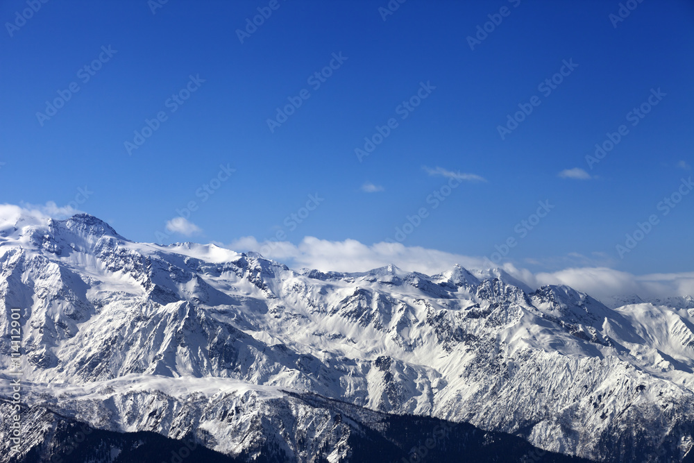 View on snowy mountains at nice sunny day View on snowy mountains at nice sunny day