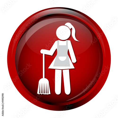 Cleaning icon, Maid with broom