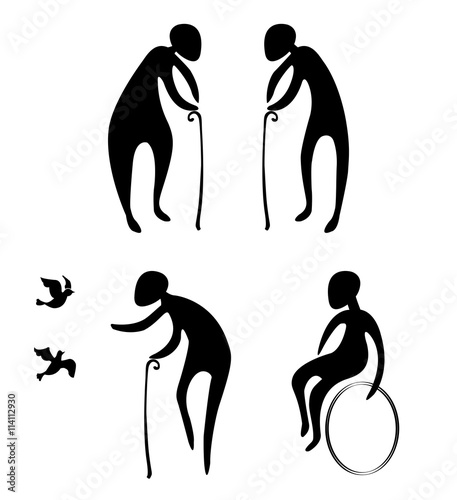 Abstract vector silhouettes of seniors on a white background  (pictogram)