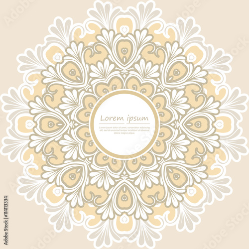 Card or invitation with mandala pattern.Vector vintage hand-drawn elements. It can be used for card, invitation, poster, banner, fabric design, wedding card.