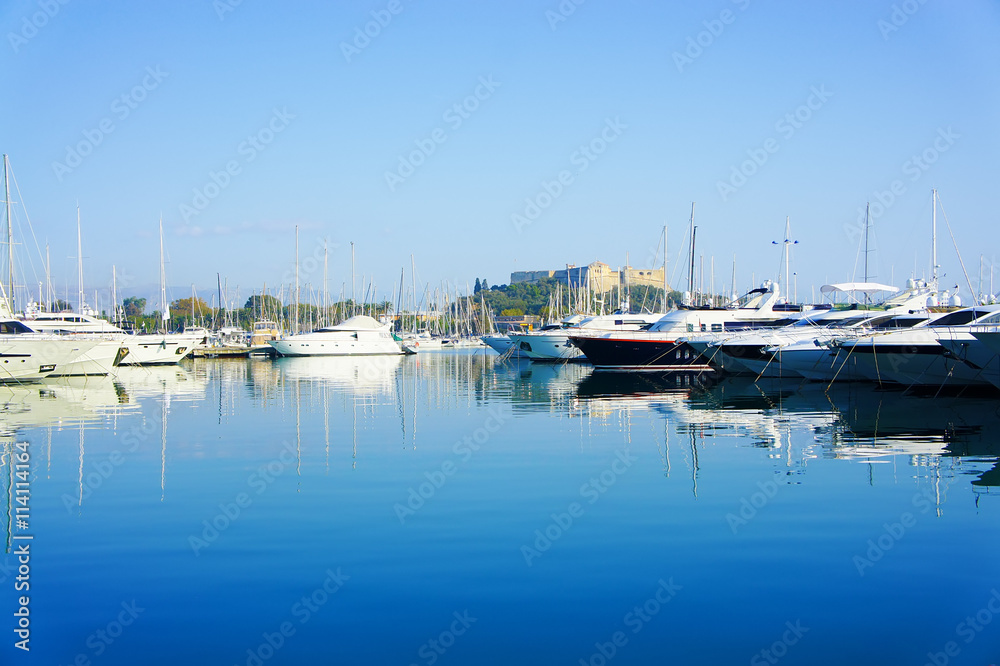 Fototapeta premium Antibes, France - October 17, 2011: Port of Antibes on the mediterranean sea