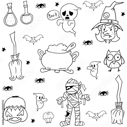 Halloween character ghost zombie in doodle
