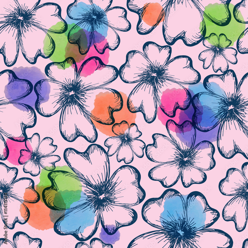 flowers watercolor spots seamless pattern flowers watercolor spots seamless pattern
