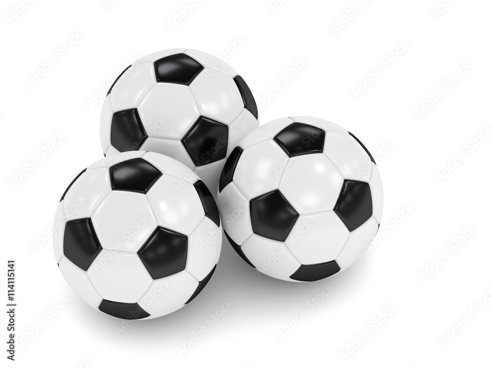 3d rendered three soccer balls isolated over white 3d rendered three soccer balls isolated over white