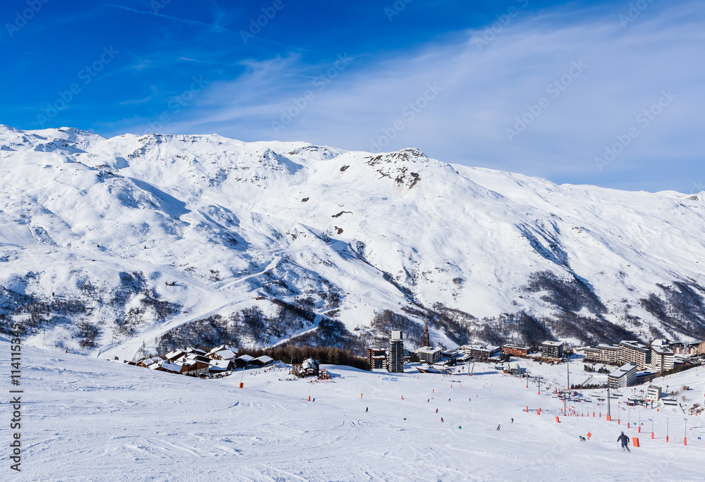 Valley view of Val Thorens. Village of Les Menuires. France