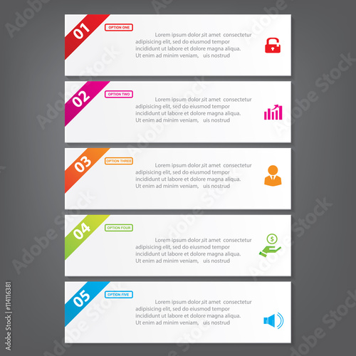 Modern design clean number banners with options, steps or processes which can be used for work-flow, template, website layout, or website design.