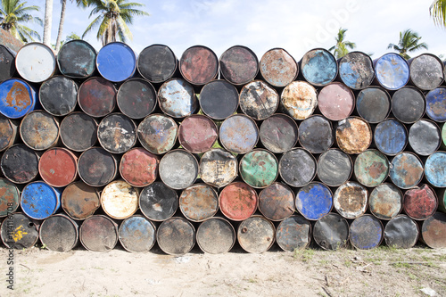 piled high with empty metal barrels  Nusa Penida-Bali  Indonesia