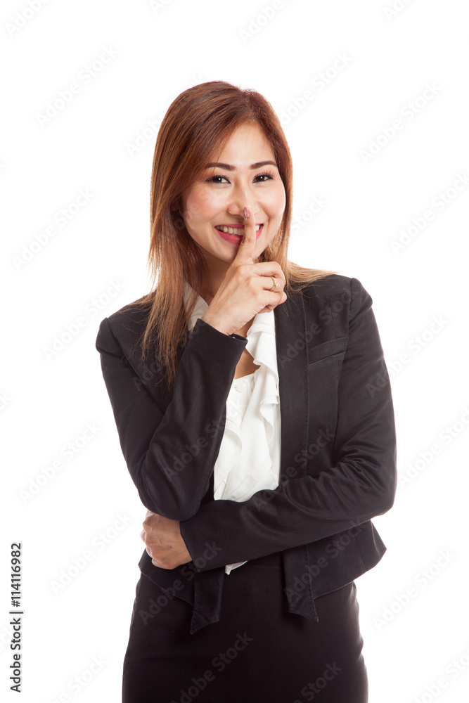 Asian girl smile show quite hand sign Asian girl smile show quite hand sign