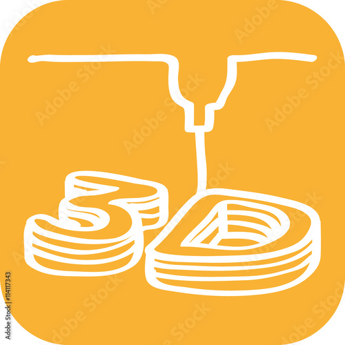 Handgezeichnetes 3D-Druck-Icon auf orangenem Hintergrund