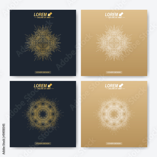 Modern vector template for square brochure. Abstract presentation with golden mandala