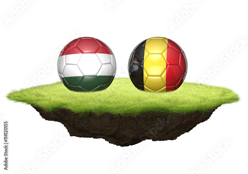 Hungary vs Belgium team balls for football championship tournament  3D rendering