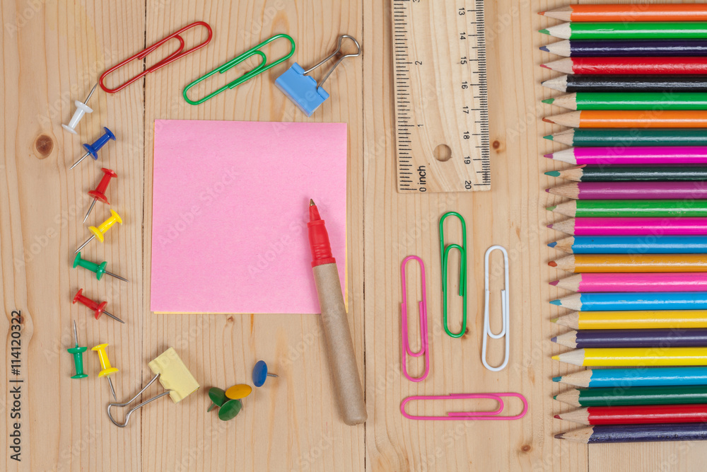 Colored pencils on a wooden Colored pencils on a wooden