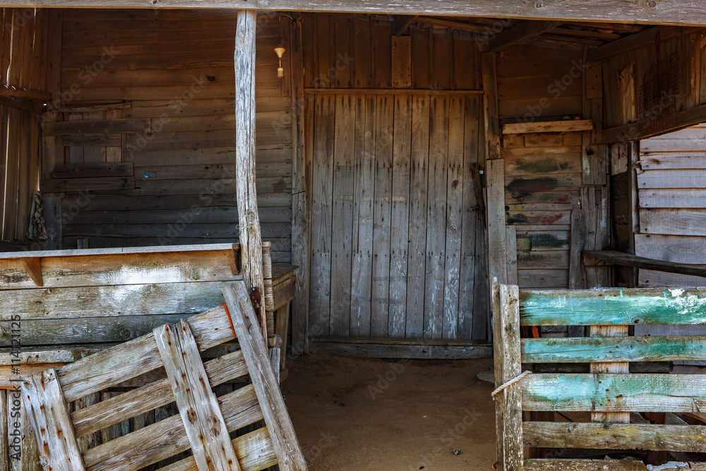 texture and patterns as a background of the entrance of old wooden cottage