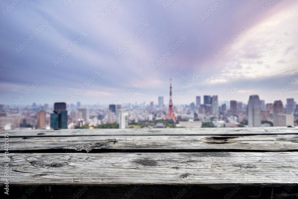 empty street with cityscape and skyline of tokyo in romance sky