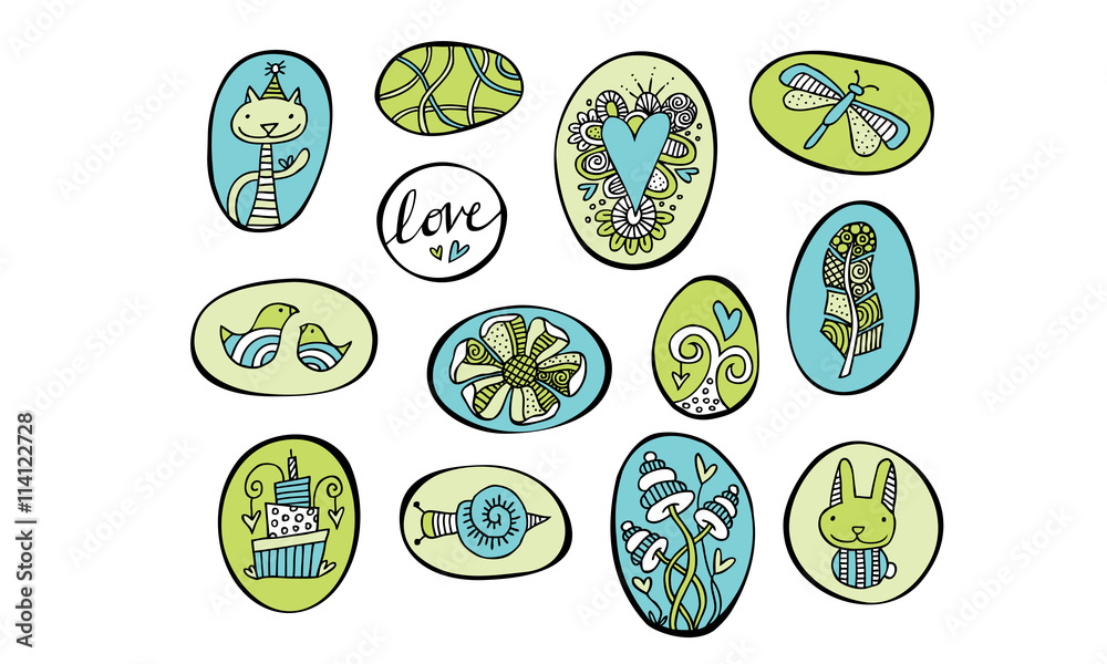 Aqua and Green Love Birthday Celebration Rock Shapes Hand Drawn Vector Illustration Aqua and Green Love Birthday Celebration Rock Shapes Hand Drawn Vector Illustration
