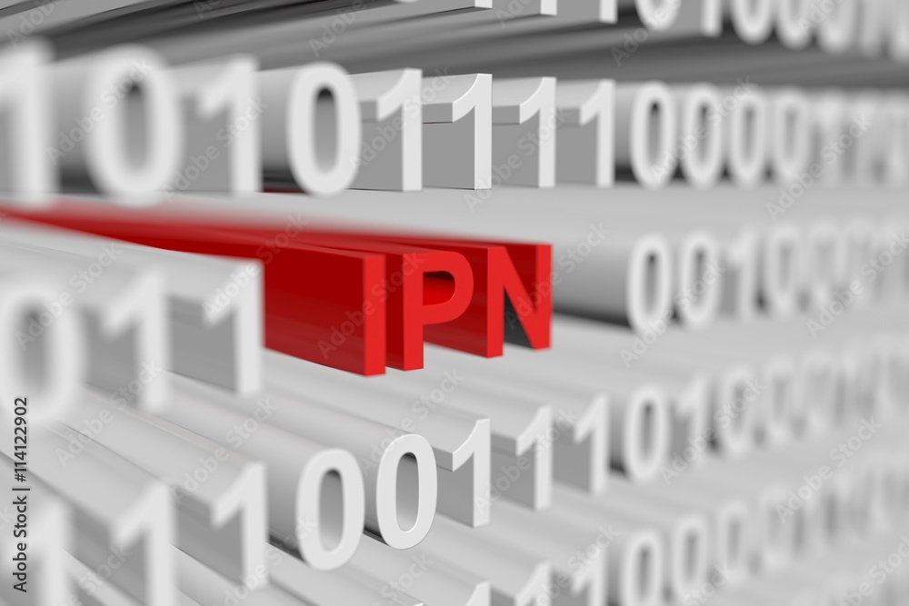 IPN as a binary code with blurred background 3D illustration