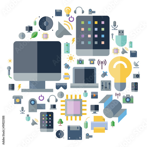 Icons for technology and devices arranged in circle