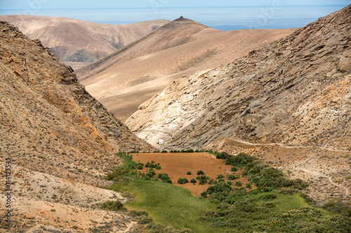 view of a landscape of Fuerteventura from Lookout Risco de las Penas, Canary Islands,