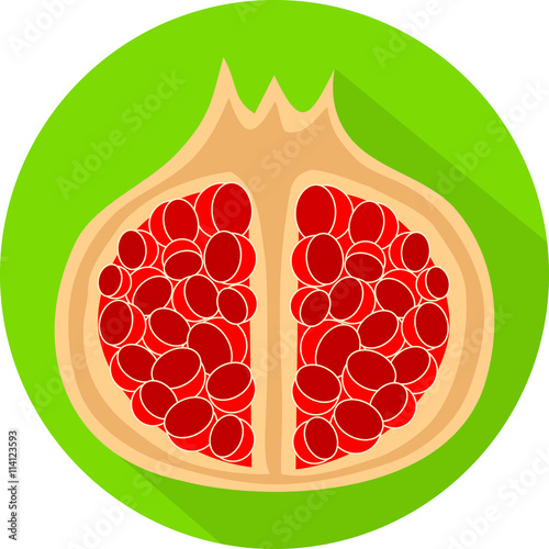 Juicy pomegranate. Colorful flat icon