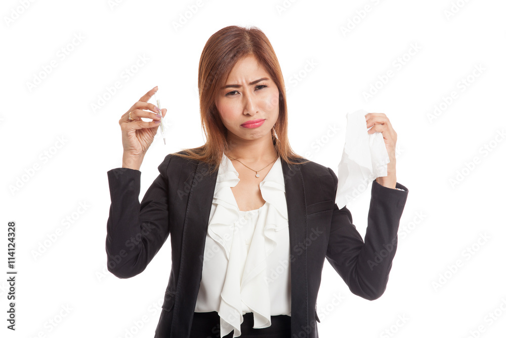 Young Asian woman got sick and flu