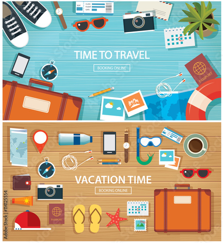 summer and travel flat banner background template