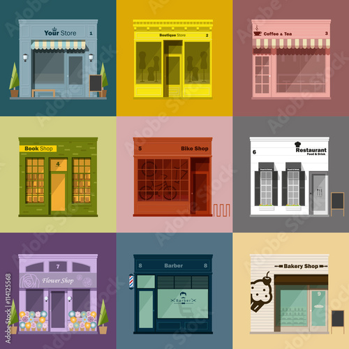 Different shops and stores icons set,vector,illustration