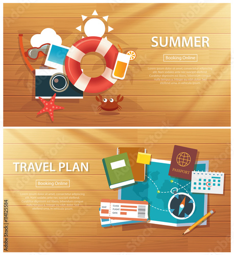 summer and travel flat banner background template