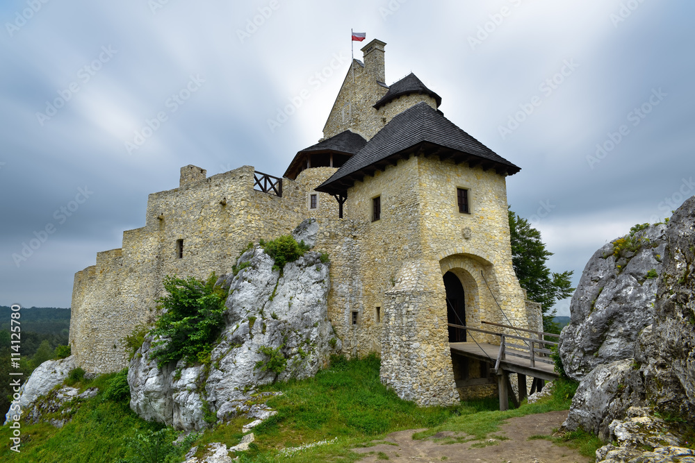 Landscape of Bobolice castle in Poland