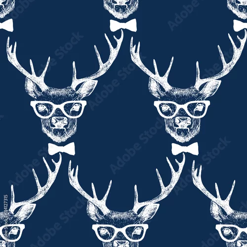 Tapety Bezproblemowa z ręcznie rysowane wystrojony jeleń