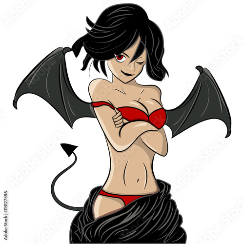 Demon cartoon girl sketch vector