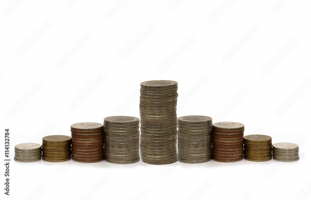 Thailand coins to saving on white background Thailand coins to saving on white background