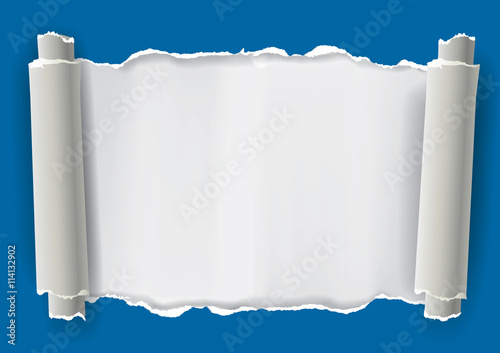 Torn rolled paper background.
lllustration of blue Torn rolled paper with place for your image or text. Vector available. 
