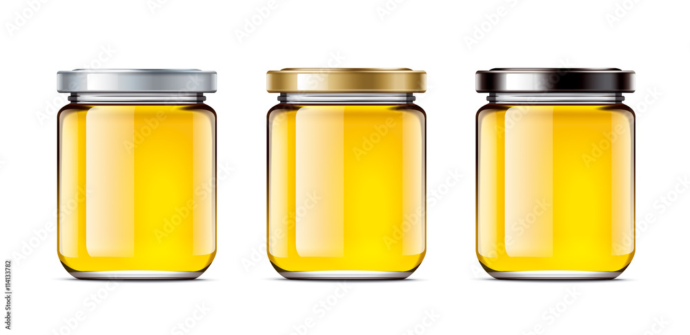 Set jars of honey - obrazy, fototapety, plakaty 