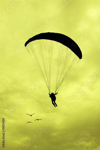 paragliding silhouette at sunset