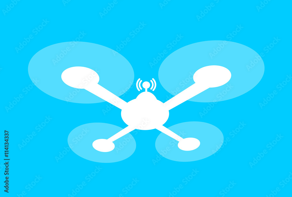 Drone - unmanned aerial vehicle used for military and civil purposes. Machine is controlled remotely by human operator. Technology and innovations of future. Simple vector illustration