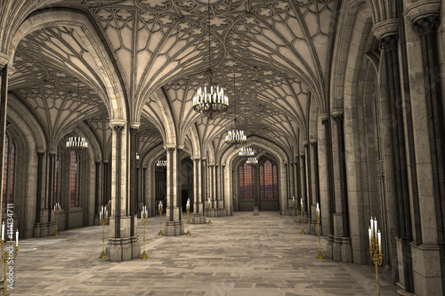 Gorgeous view of gothic cathedral interior 3d CG illustration