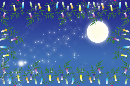 #Background #wallpaper #Vector #Illustration #design #Image #Japan #china #Asia #free_size #背景 #壁紙 #ベクター #イラスト #無料 #無料素材 #バックグラウンド #フリー素材 #和風素材 #日本 背景素材壁紙,七夕祭り,笹飾り,天の河,天の川,月光,満月,夜空,余白,キラキラ,コピースペース,夏