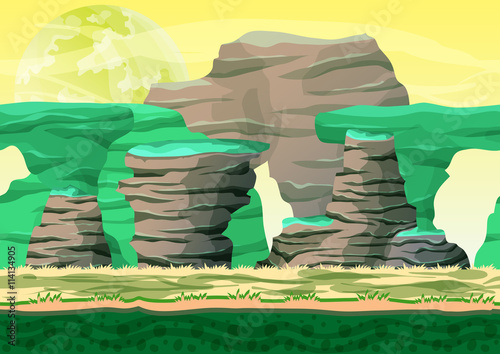 Seamless cartoon vector desert background with separated layers for game and animation, game design asset