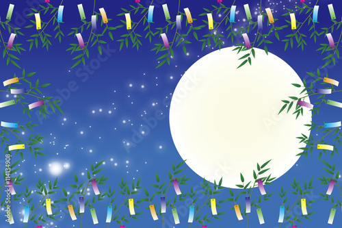 #Background #wallpaper #Vector #Illustration #design #Image #Japan #china #Asia #free_size #背景 #壁紙 #ベクター #イラスト #無料 #無料素材 #バックグラウンド #フリー素材 #和風素材 #日本 背景素材壁紙,七夕祭り,笹飾り,天の河,天の川,月光,満月,夜空,余白,キラキラ,コピースペース,夏