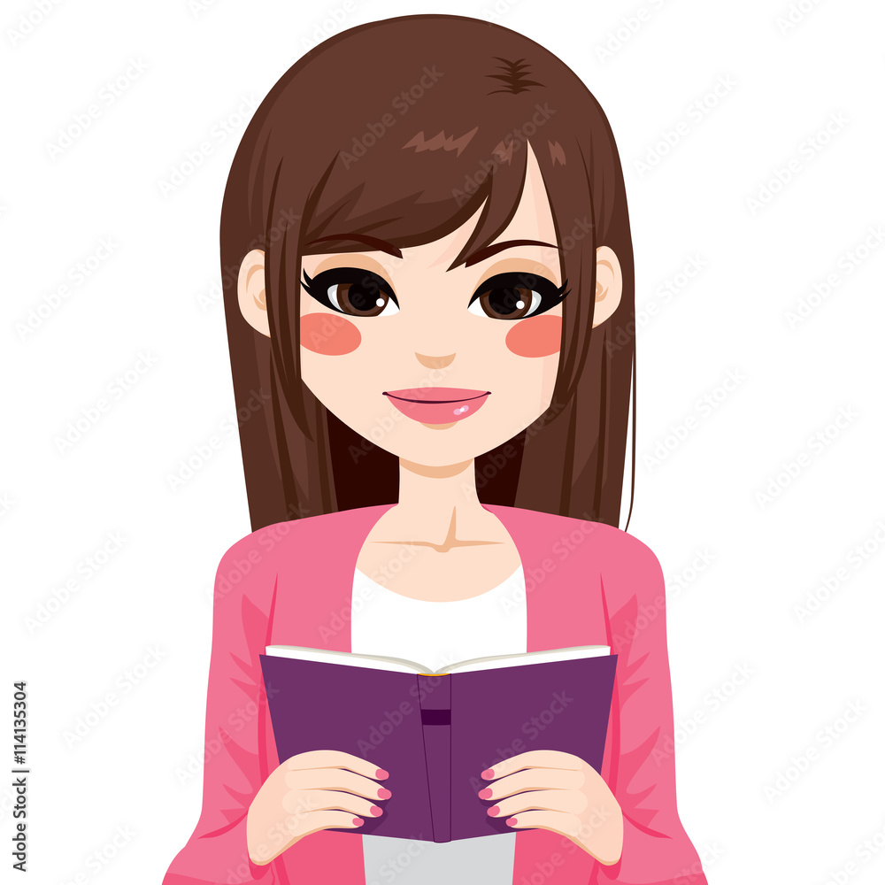 Beautiful brunette Asian girl reading interesting book Beautiful brunette Asian girl reading interesting book