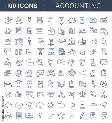 Set Vector Flat Line Icons Accounting and Finance