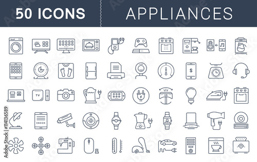 Set Vector Flat Line Icons Appliance