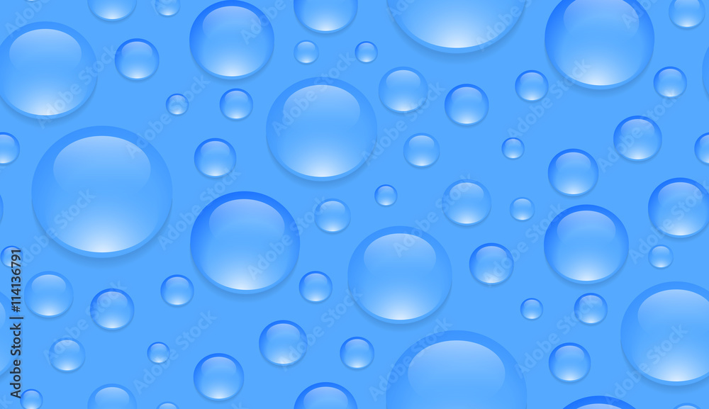 Seamless texture with transparent water droplets. Vector background for your creativity