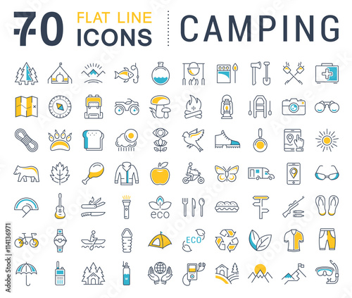 Set Vector Flat Line Icons Camping