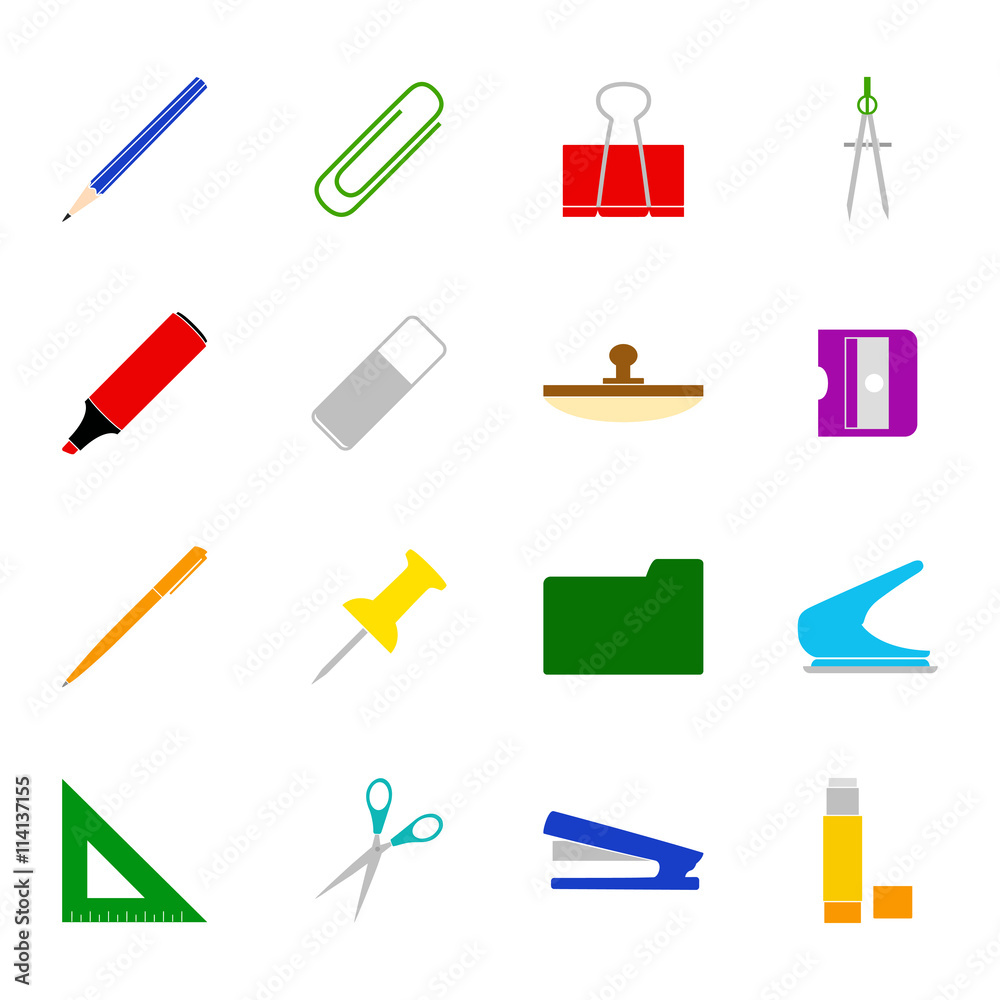 Set of stationery icons, vector illustration Set of stationery icons, vector illustration