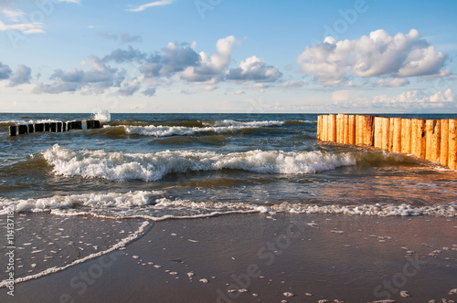 Seascape with breakwaters