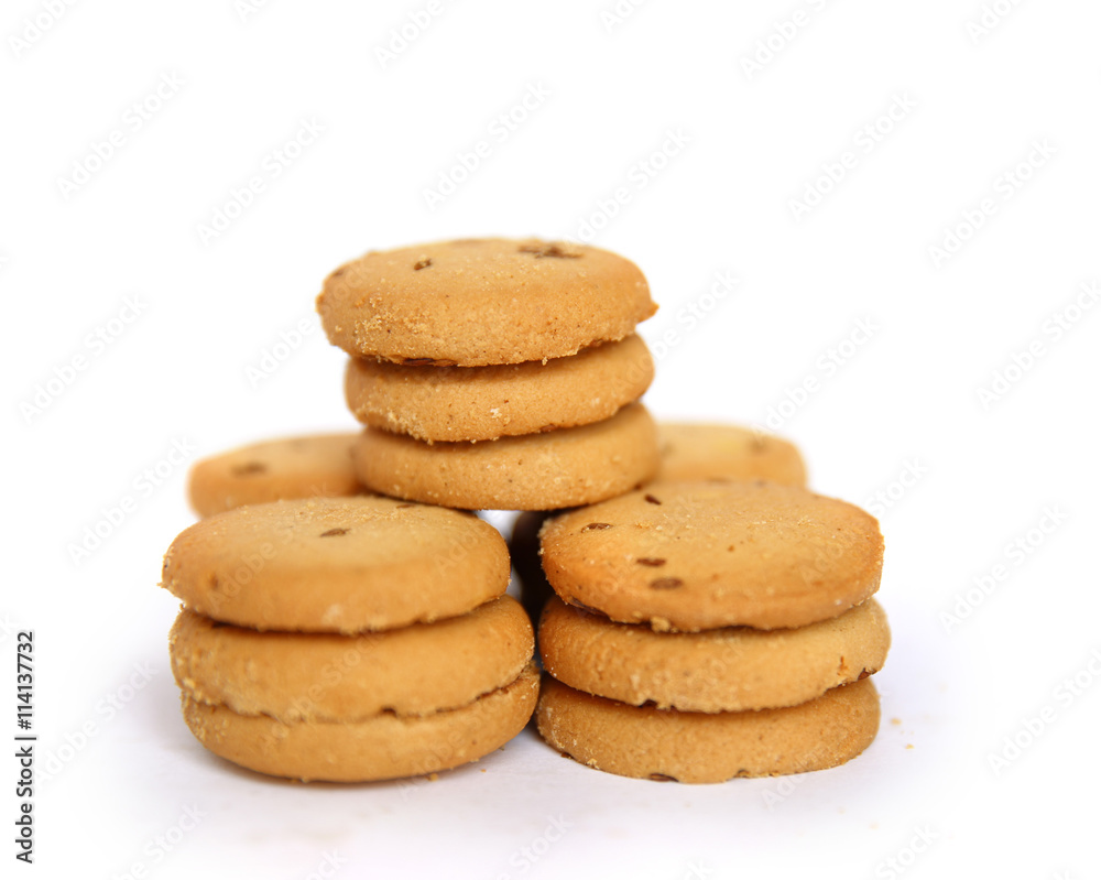 Shortbread cumin biscuit isolated on white background Shortbread cumin biscuit isolated on white background