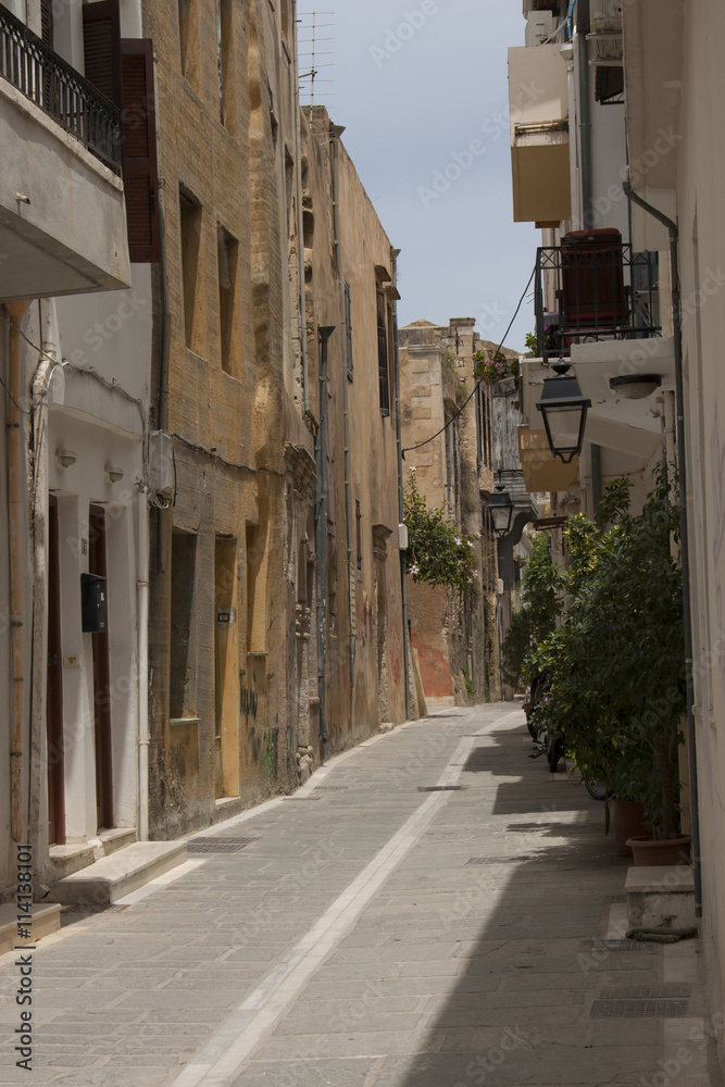 The street of old town in Rethymno, Crete island, Greece