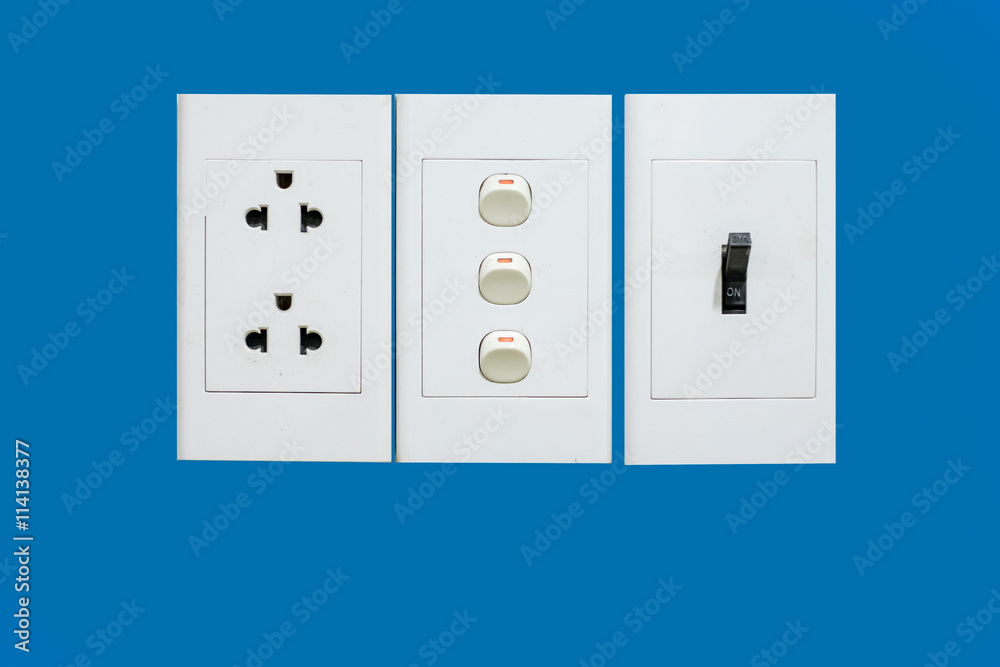 Sockets and switches set on blue background. Sockets and switches set on blue background.